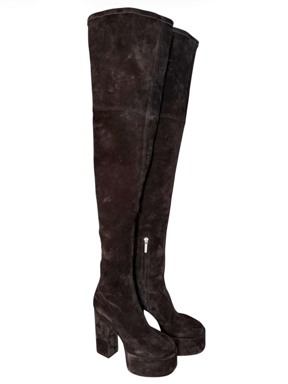 Paris Texas Over the Knee Black Suede Platform Boots EU 36-1/2 Chunky Heel